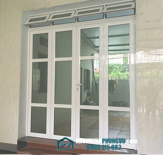Mẫu cửa nhôm xingfa màu trắng sứ 4 cánh mở quay chia ô 03